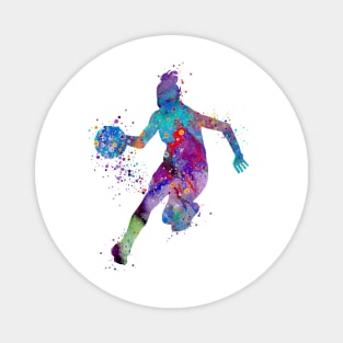 Girl Basketball Watercolor Painting Art Print Gifts Magnet